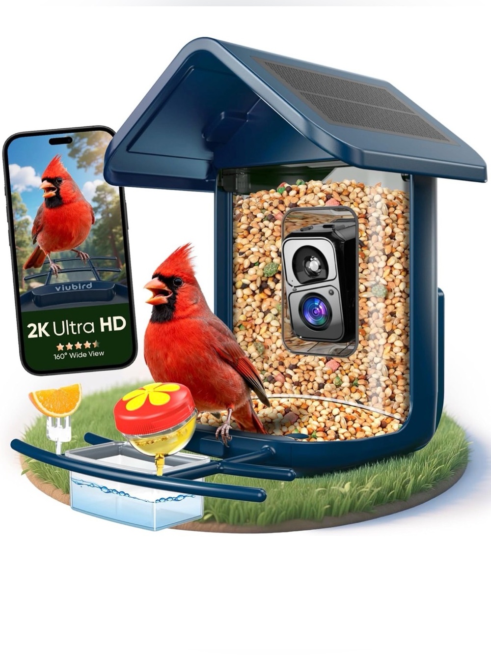 NEW Viubird 2K Solar Smart Bird Feeder Camera Blue